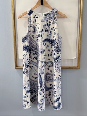 Ralph Lauren Paisley Mini Dress Blue White Size 12